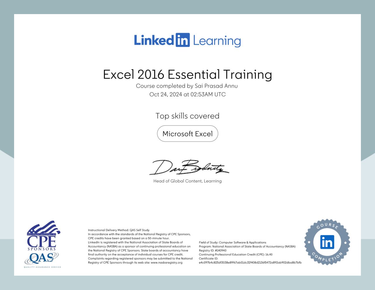 Excel 2016 Badge